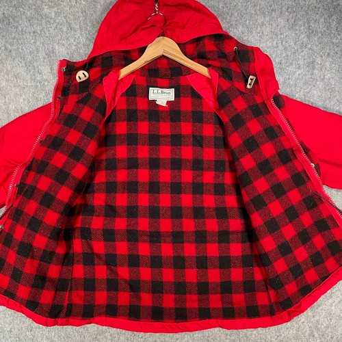 Vintage LL Bean Jacket Womens Medium Red Wool Tartan Inner Made USA Parka Coat - Picture 8 of 14