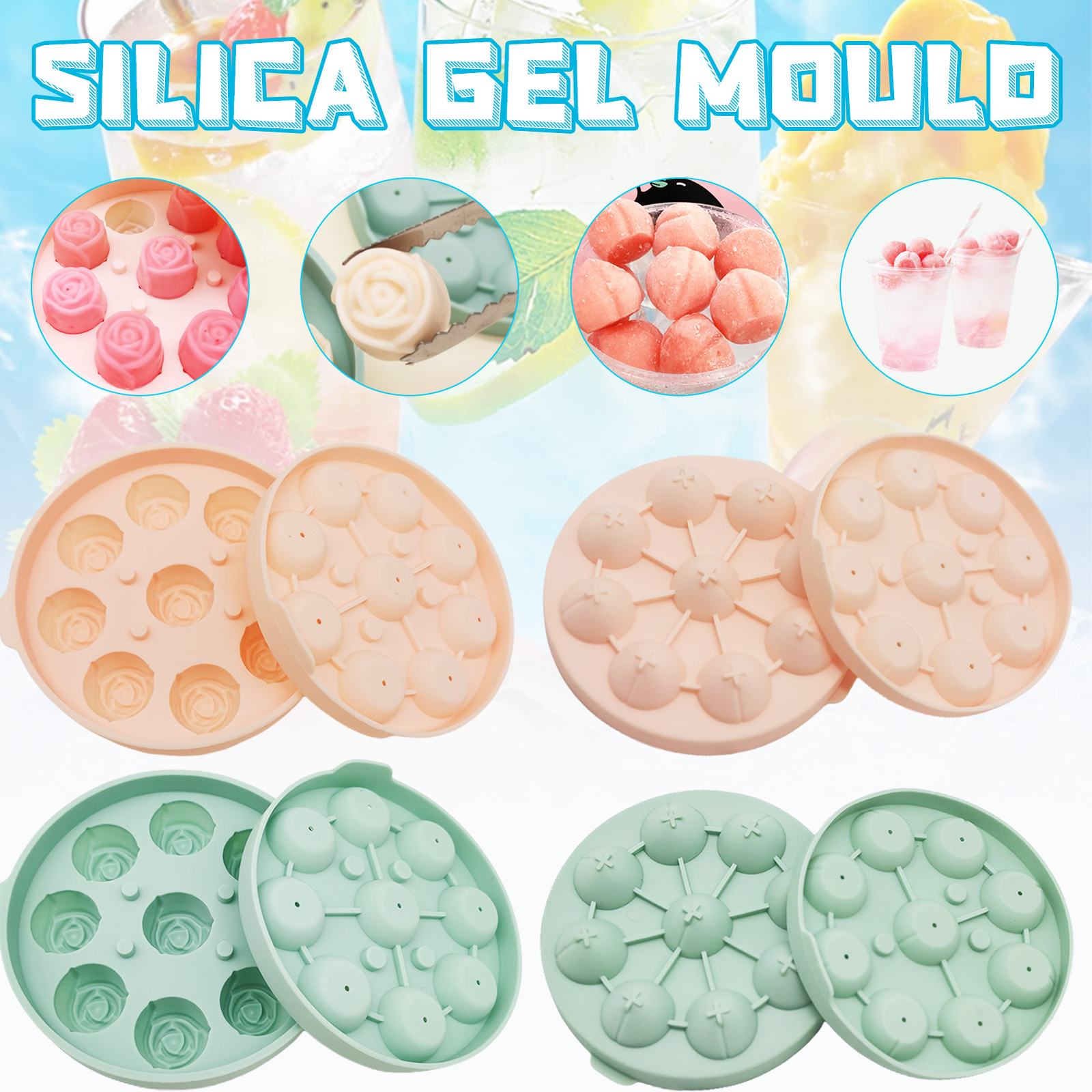 3D Silicone Rose Shape Ice Cube Tray Baking Mold Ice Cream Flower Ice