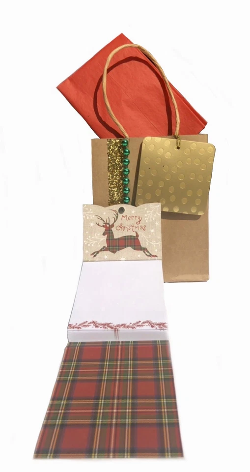 Punch Studio 61591 Gold Foil Gem Embellished Merry Christmas Plaid Deer Note - Image 2 of 4