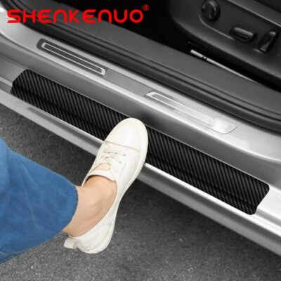 For GMC 4D Carbon Door Sill Black Step Plate Scuff Cover Anti Scratch Protector