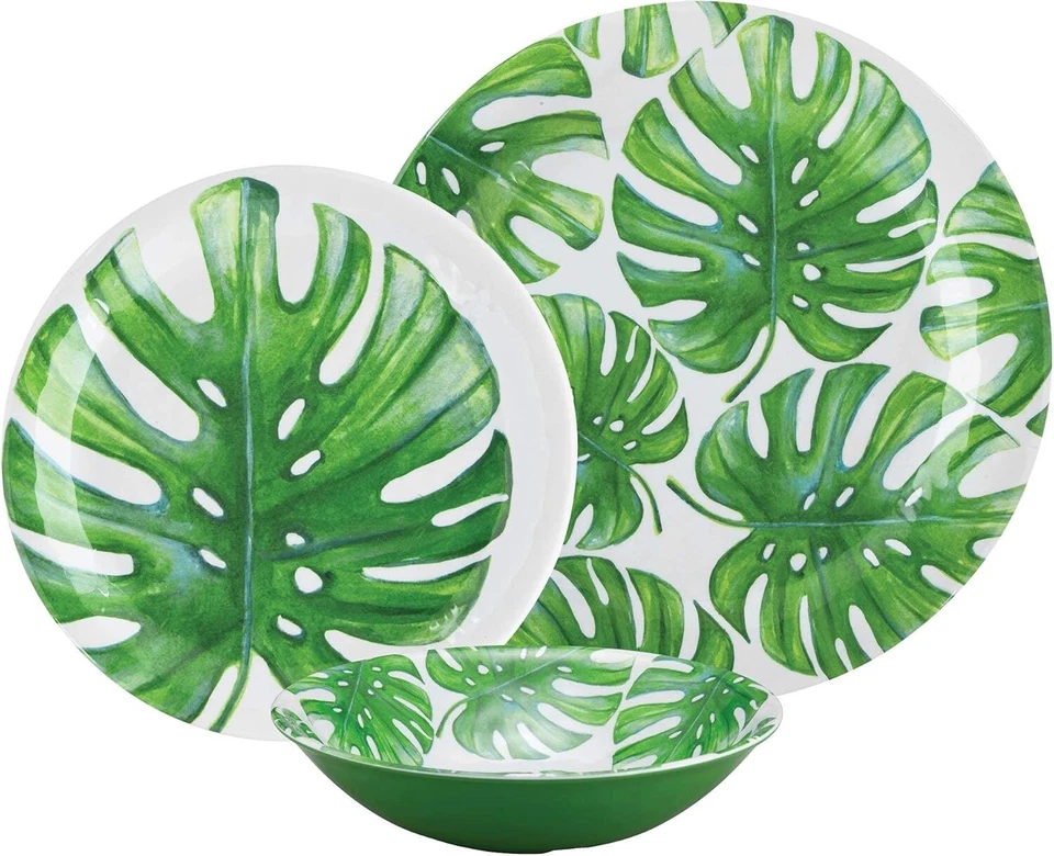 Juego de vajilla de melamina diseño Monstera de 12 piezas, servicio para 4 Foto 2 de 4