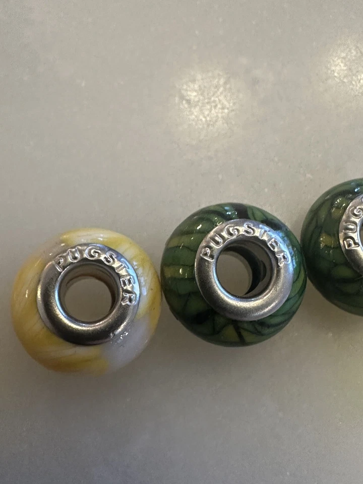 Lote de 4 cuentas con dijes de vidrio europeos Pugster amarillo verde flor rosa Foto 2 de 4