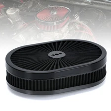 12inch Oval Flow Thru Hot Rod Air Cleaner Washable Chrome SBC BBC For Chevy Ford