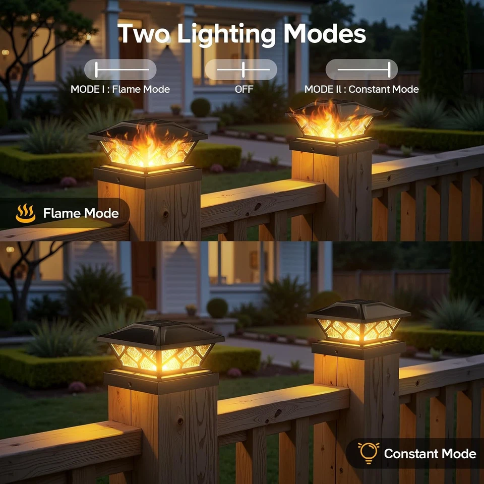 Solar Pfostenkappe 2 Modi LED Pfostenleuchte Pfostenlampen Außen Zaunpfosten DE - Bild 2 von 4