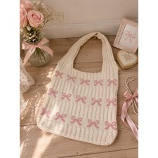 Borsa a tracolla in maglia con fiocco rosa panna borsa a tracolla ciquette preppy