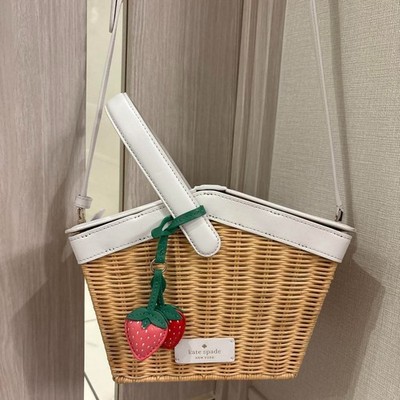 kate spade new york Picnic 3D Wicker White Basket Bag With Strawberry Charm  Used
