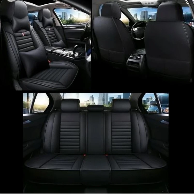 Funda de asiento de 5 asientos con cojín de cuero negra de lujo ajuste personalizado para todos Chrysler Foto 4 de 4