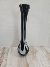 Handblown GLASS Vase Abstract Pattern Black And White 13.5 Inches Tall
