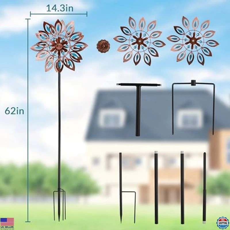 Outdoor Metal Wind Spinner 62" - 360° Swivel Garden Decor for Yard & Patio - Image 3 of 4