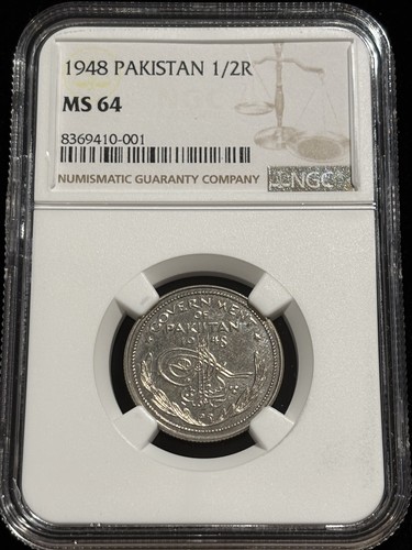 PAKISTAN 1/2 Rupee 1948, NGC MS 64 Prooflike UNC / BU, Choice Grade. S2
