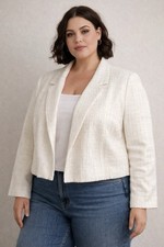 White cropped blazer XL, textured fabric, open front, no pockets