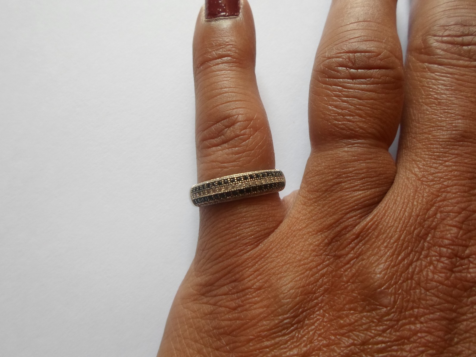 solid silver ring, half round, black and white zi… - image 5