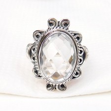 Solid 925 Sterling Silver Clear quartz Ring Rock Crystal quartz Ring-R165