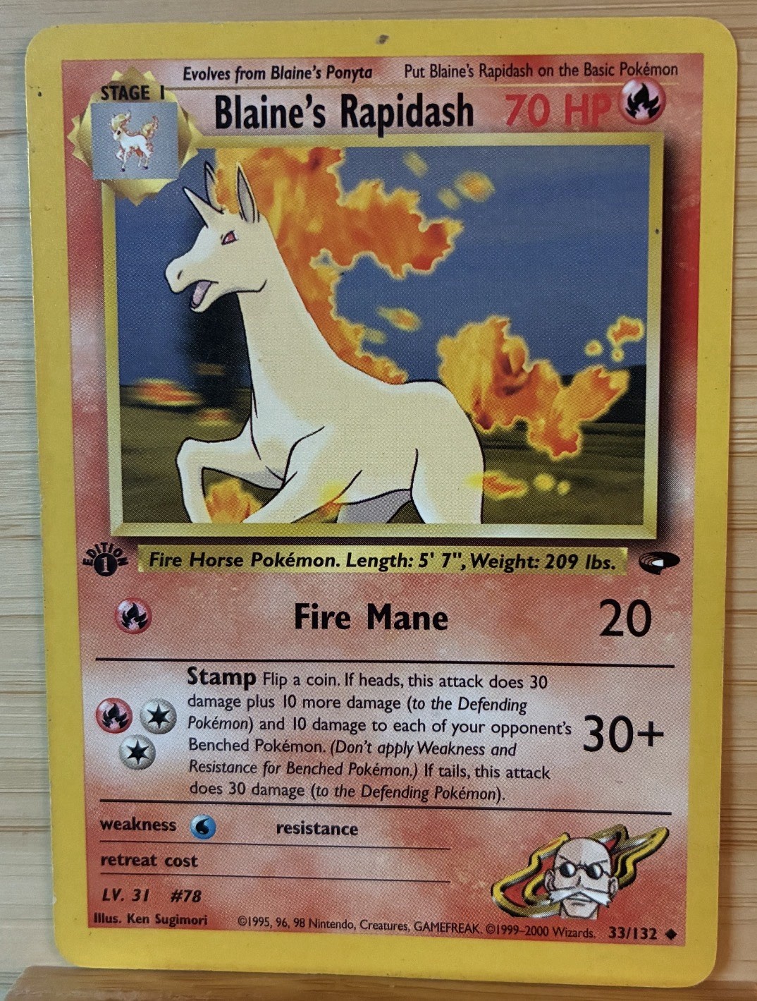 Pokémon Card NM Blaine's Rapidash 1st Edition 33/132 Reg. Gym Challenge