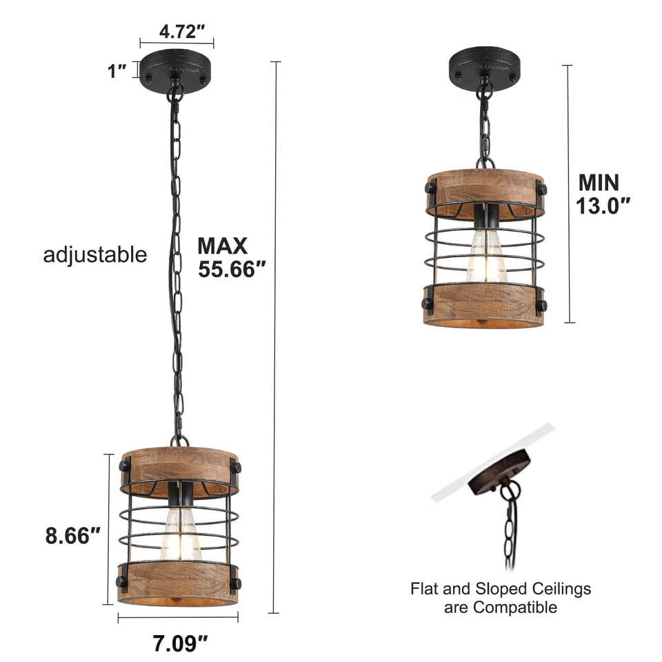 Lámpara colgante rústica de granja para isla de cocina, lámpara de araña de madera Fi... Foto 3 de 4