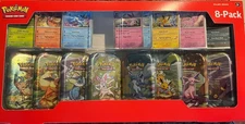 Pokémon Prismatic Evolutions Costco 8-Pack Mini. OPEN Box, 2 tins open. 