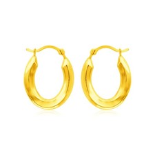 14K Yellow Gold Oval Hoop Earrings Polished 0.88in Hinged Snap Back Lightweight