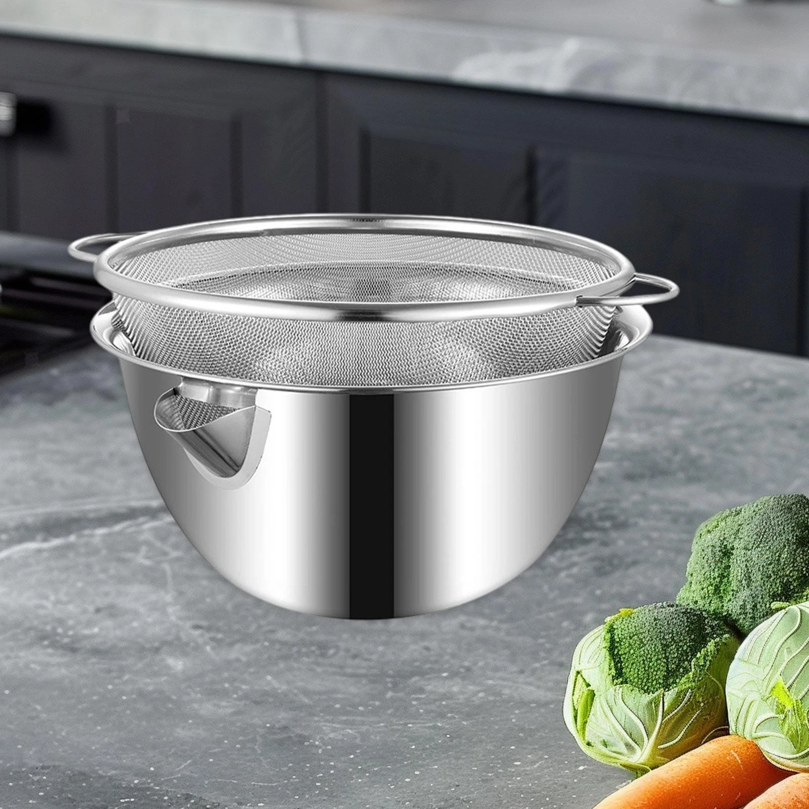 Colander with Bowl Stainless Steel with Handles for Washing Vegetables Fruits