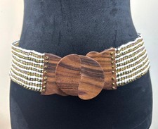 Women's Belt Beaded Boho Chunky Stretch Wooden Buckle Hippie Handcrafted Artisan