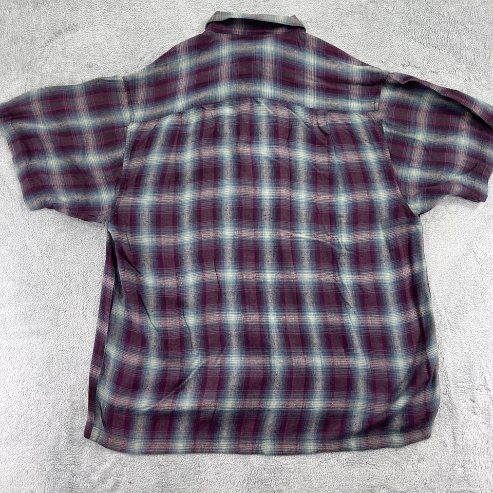 Rusty Shirt Men Medium Multicolor Plaid Rayon Blue Purple Red Y2K Vintage - Image 3 of 4