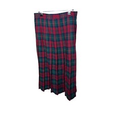 Koret Vintage Red Green Plaid Wool Blend Pleated Midi Skirt Womens Medium