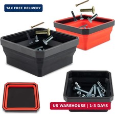 Collapsible Magnetic Parts Tray Set, 4.5" Square Silicone Foldable Bowls With Ma