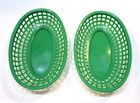 Two 1960s USA Green Plastic 6x9 Oval Hamburger Frys Chip Vintage Serving Baskets — photo 1