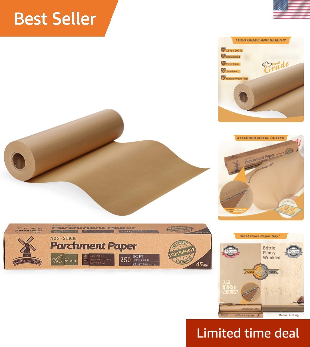 Unbleached Parchment Paper Roll 15x200ft