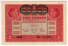 1917 Austria 2 Kronen 154006 Paper Money Banknotes Currency