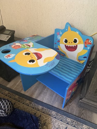 Delta Children Baby Shark Kids Desk and Chair Set Blue Multicolor Modern Wood