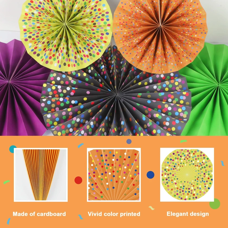 12 Pieces Confetti Hanging Paper Fans for Classroom Decorations Colorful Conf... - Image 3 of 4