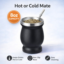 Yerba Mate Cup Set Stainless Steel Double Wall Gourd with 2 Bombillas Black 8oz