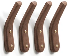 4Pack Wood Hooks Wall Mounted, Minimalist Easy Install Natural Real Walnut Cu...