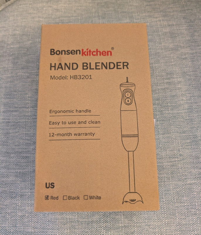 Bonsenkitchen HB3201 Handheld Blender Stick 300W 2-Speed Red Stainless Steel