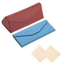 2Pcs Triangle Magnetic Foldable Glasses Case Dark Red/Bright Blue Wood Texture