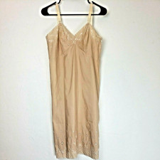 Aristocrat Vtg 1950s Romantic Ecru Champagne Lace Embroidered Full Slip Sz 32 Sm