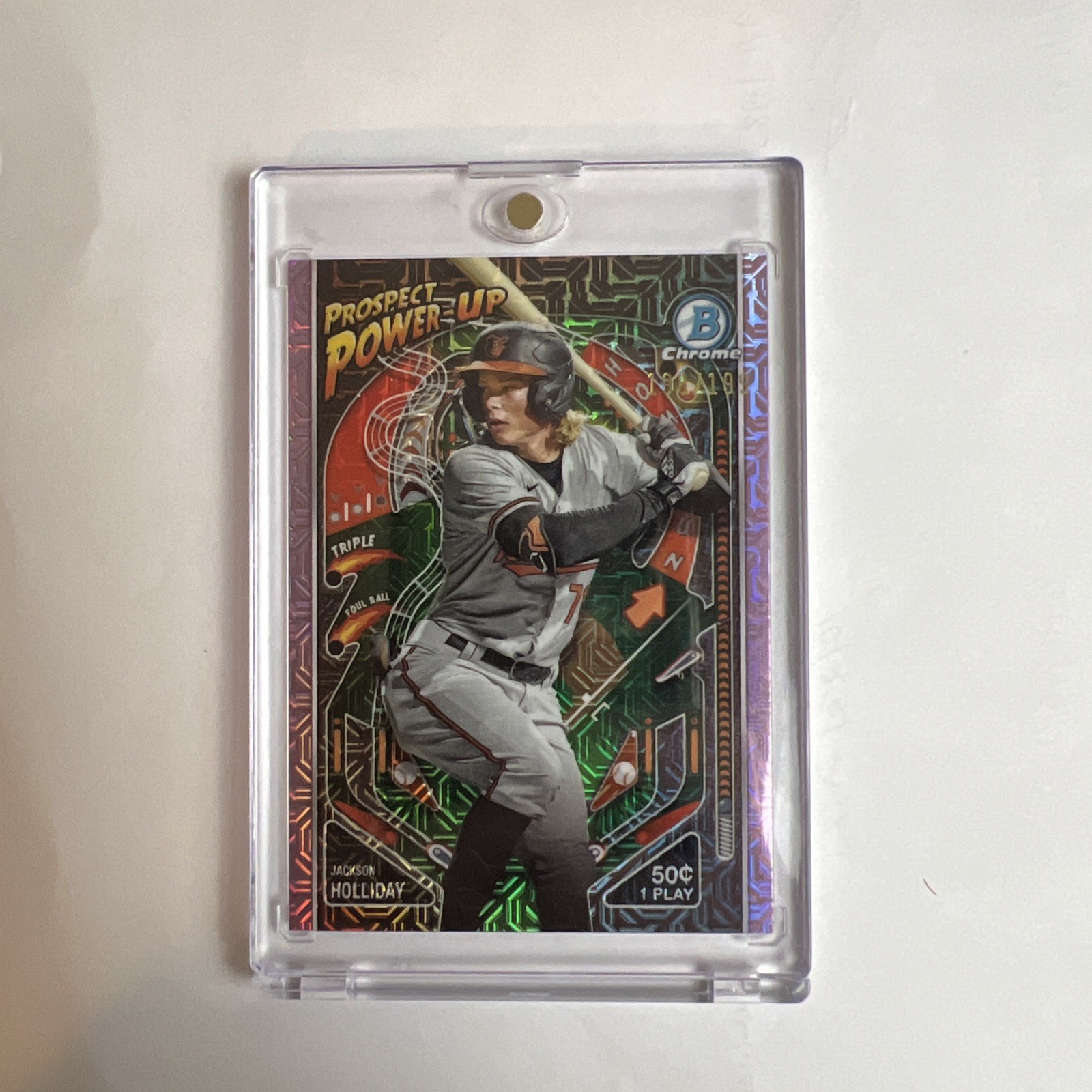 2024 Bowman Chrome Prospect PowerUp Jackson Holliday Pink Mojo Refractor /199 RC