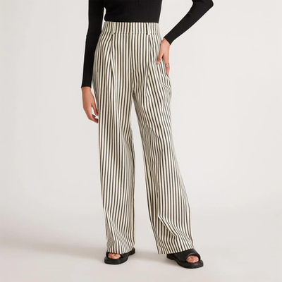 #ad EVERLANE The Draper Pleated Wide Leg Pant Buttersmooth Striped Sz 8 Regular $29.05