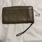 Fossil Brown Zip-Around Wristlet Wallet w/ Wrist Strap Logo Credit Card — photo 1