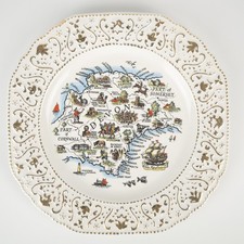 Vintage Britannia Designs Devon Map Plate - Pierced Rim - Cream - 8" Vintage
