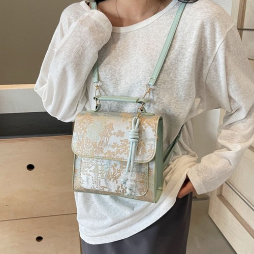 Sweet Chinese Style Daypack Bead Pendant Square Backpack Women