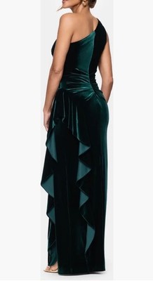 Xscape velvet one shoulder hunter green dress size 12- new with tags | eBay