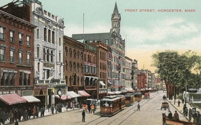 Front Street, Worcester, Mass. Vintage Postcard