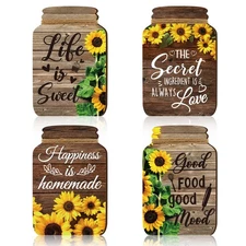 4 Pcs Kitchen Wall Decor Mason Jar Set Wooden Rustic Home Decor Inspirational...