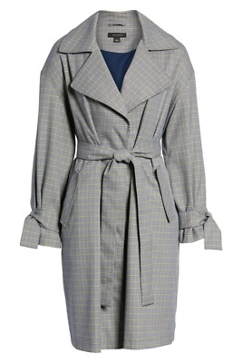 Halogen Plaid-Print Lightweight Trench COAT NEW SZ XL