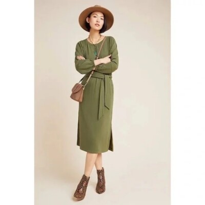 Anthropologie Women's Thalia Fleece Olive Green Sweatshirt Midi Dress. Sz  XS | eBay
