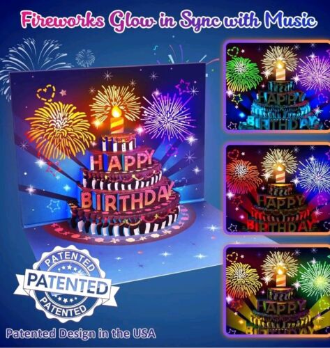 Happy Birthday Card Fireworks & Sound Effects Pop-up Cake with Candle Special - Picture 2 of 6