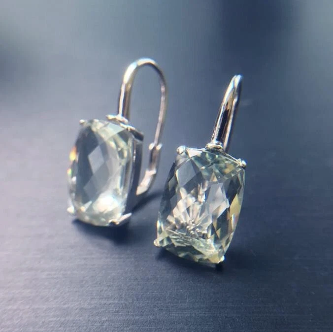 Pendientes de amatista verde, pendientes colgantes de amatista verde natural, gotas de amatista Foto 2 de 4