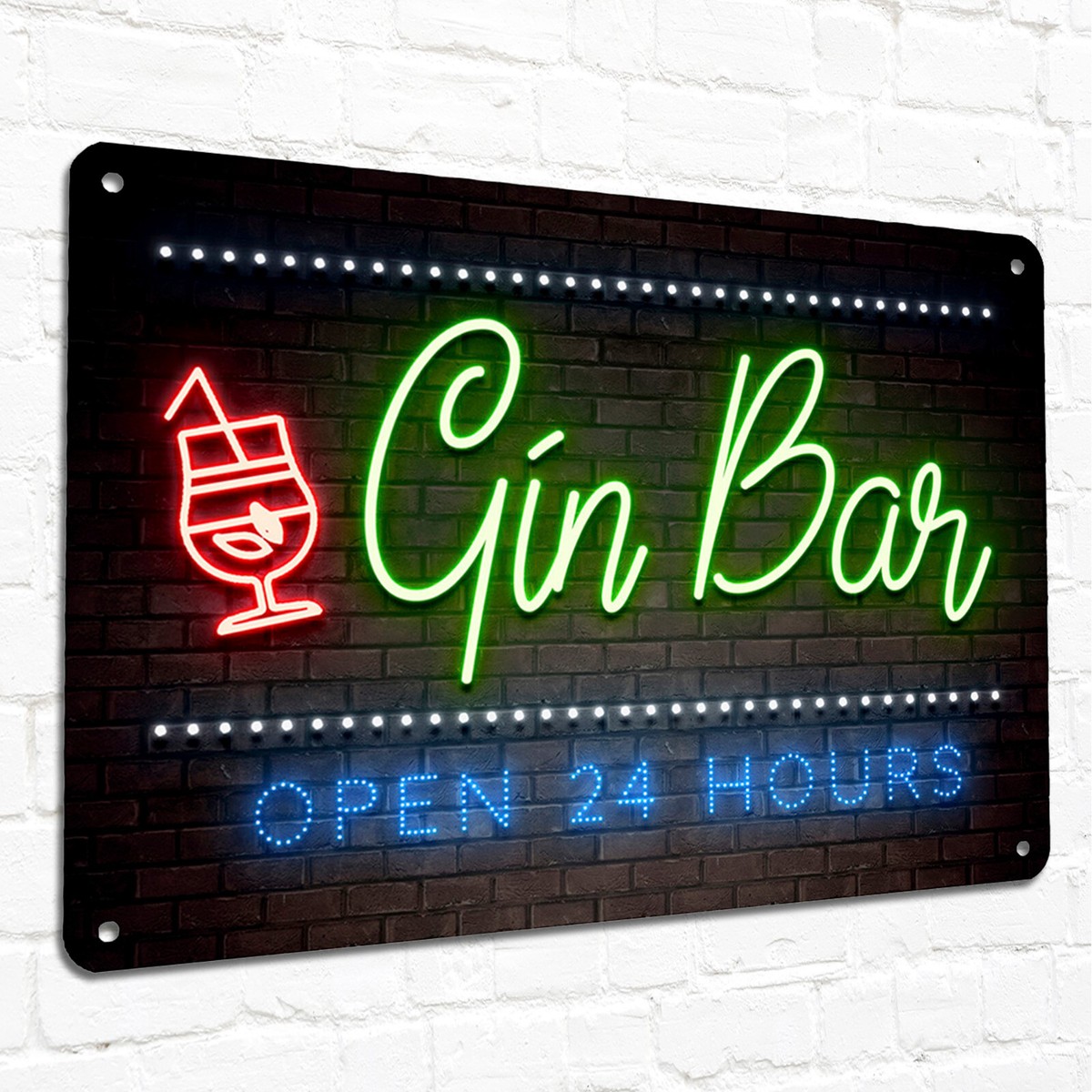 Panneau Métallique Artylicious Pour Bar à Gin - Effet Néon - 8x12 Pouces - Déco Murale