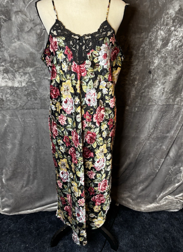 Vintage Inner Most Sexy Liquid Saton Floral Nightie Lingere Lace Neckline Large - 第 1/10 張圖片
